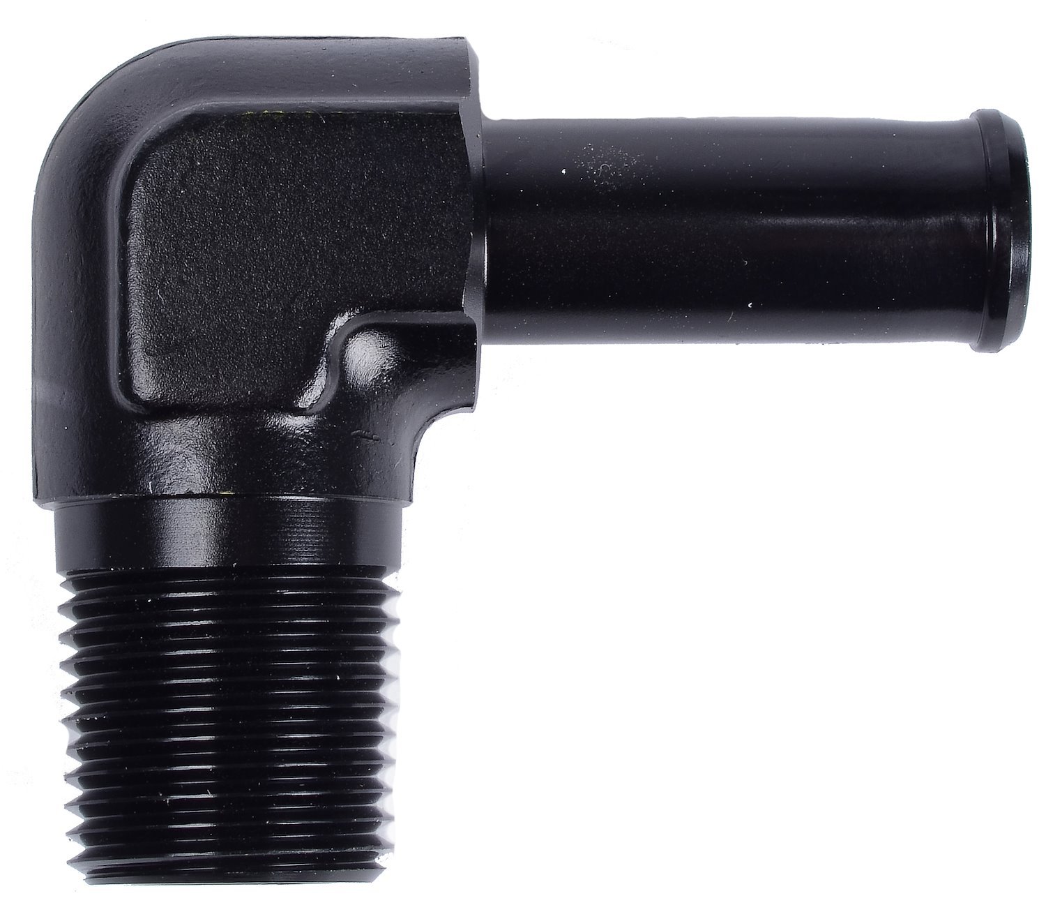 NPT to Hose Barb Fitting, 90-Degree [3/8 in. NPT Male to 1/2 in. I.D. Hose, Black]
