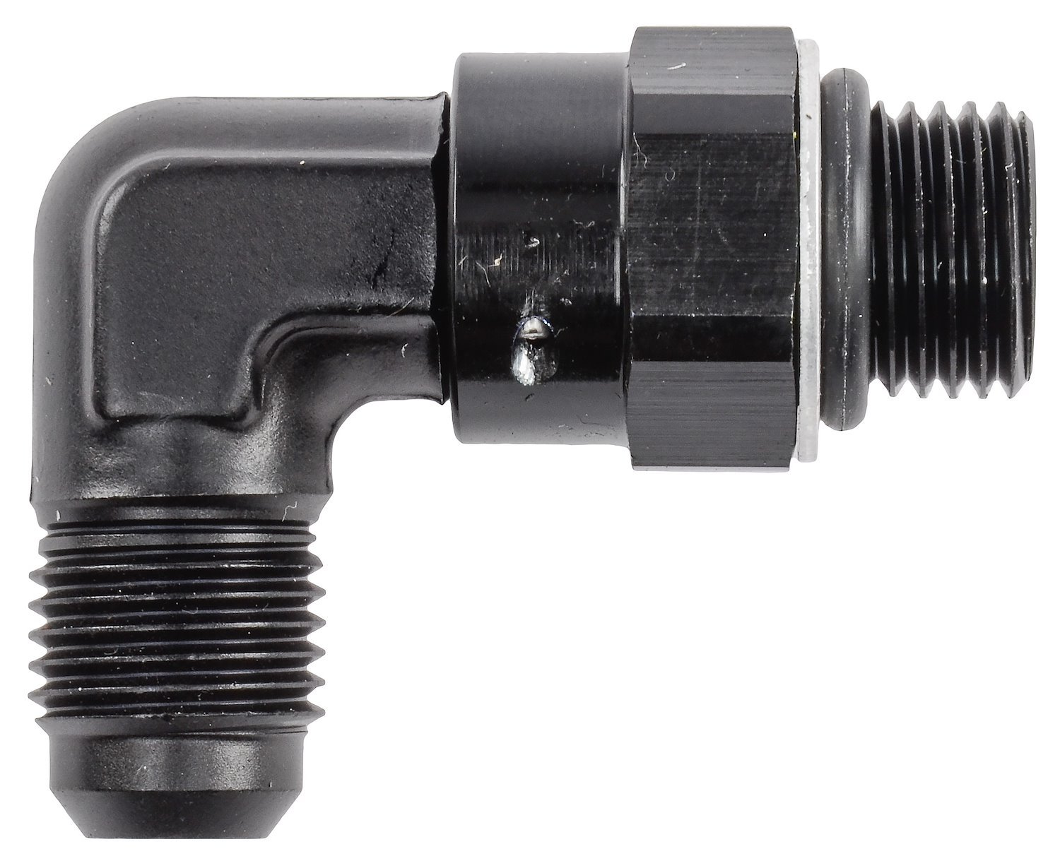 AN Port Adapter Fitting 90 degree -6 AN port (9/16 in.-18 Thread) to -6 AN hose