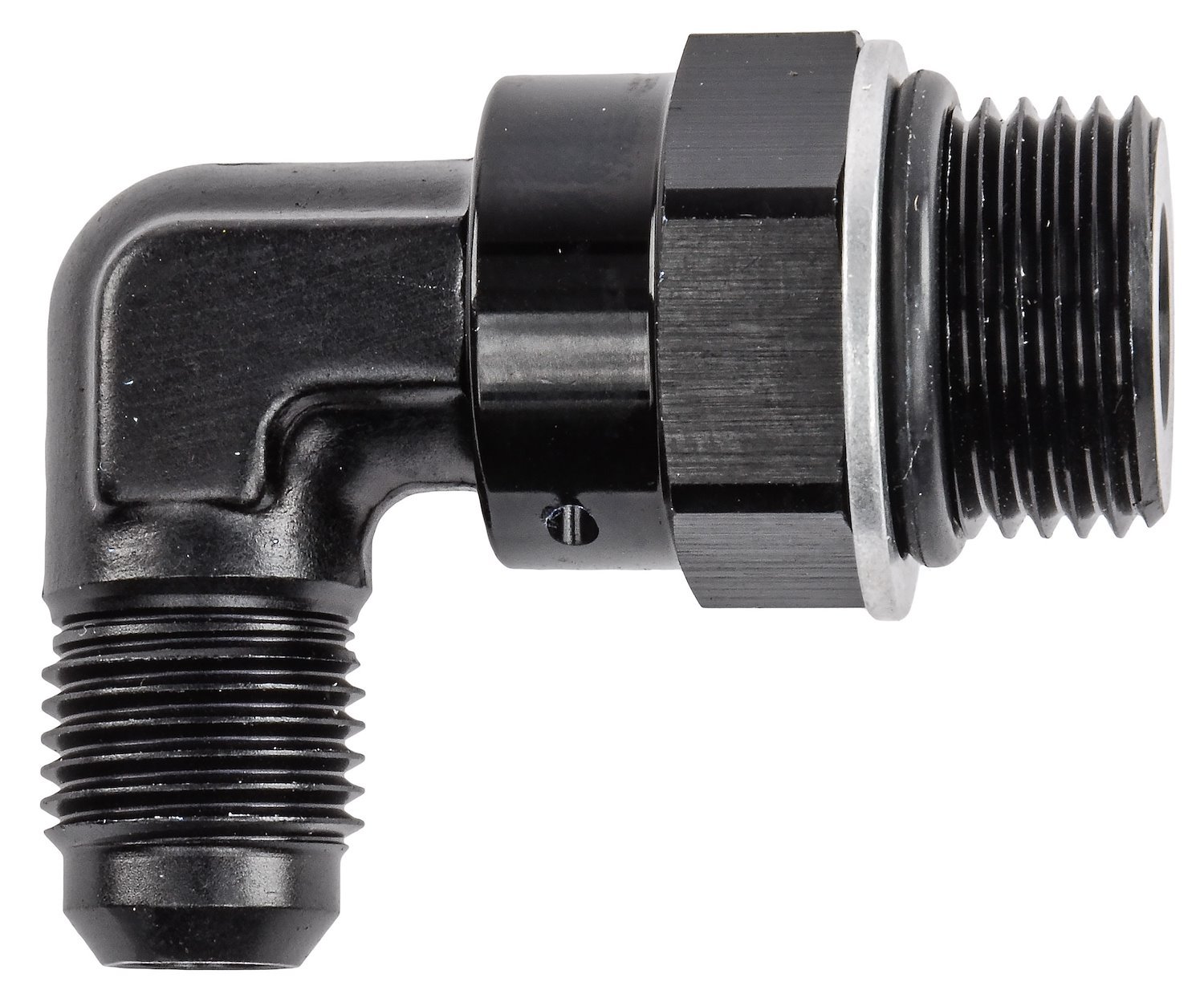 AN Port Adapter Fitting 90 degree -8 AN port (3/4 in.-16 Thread) to -6 AN hose