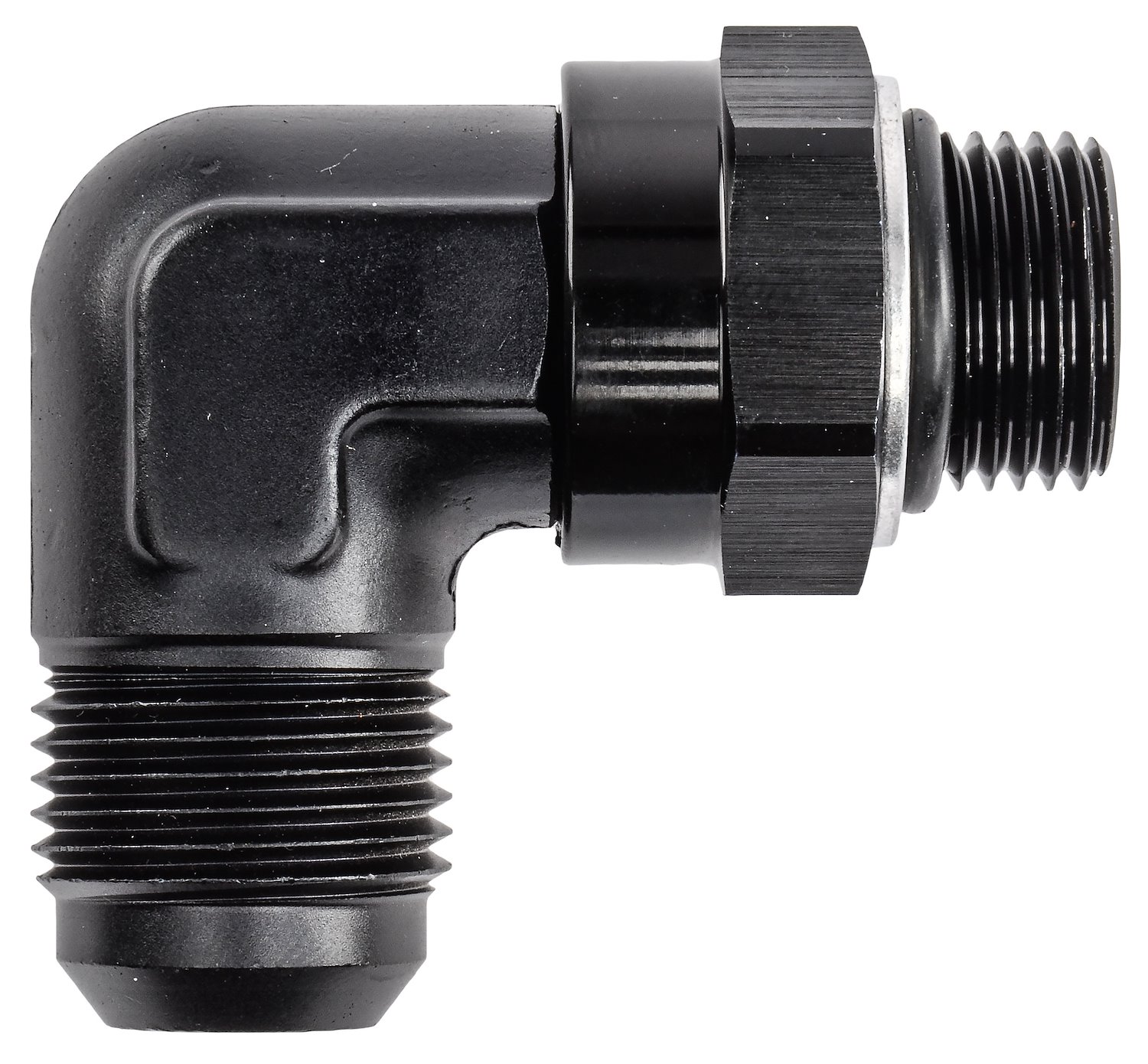 AN Port Adapter Fitting 90 degree -8 AN port (3/4 in.-16 Thread) to -10 AN hose