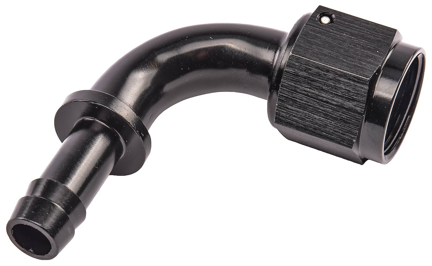 AN to 90-Degree Hose Barb Adapter Fitting [-8 AN Female to 3/8 in. I.D. Hose, Black]