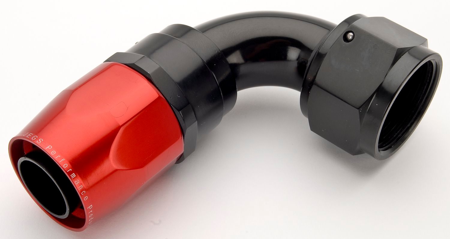 Red/Black 90° Max Flow Swivel Hose End -16AN