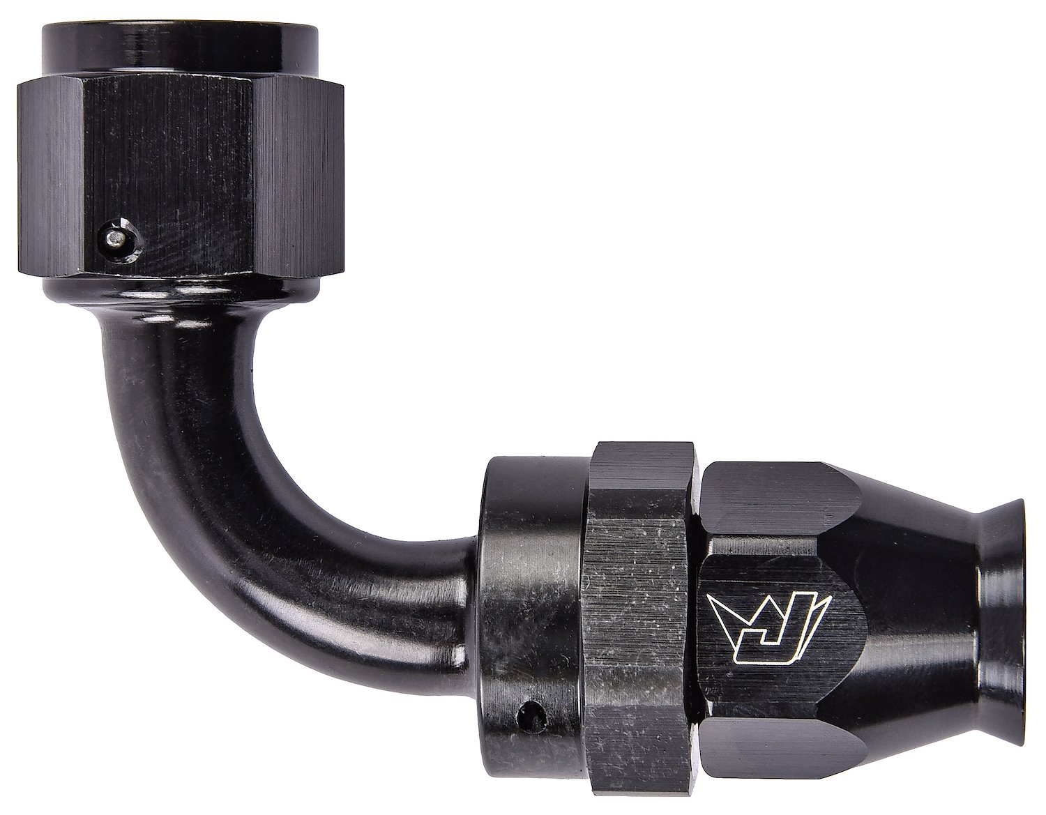 AN 90-Degree PTFE Hose End Fitting [-8 AN Female to -8 AN PTFE Hose, Black Anodized Aluminum]