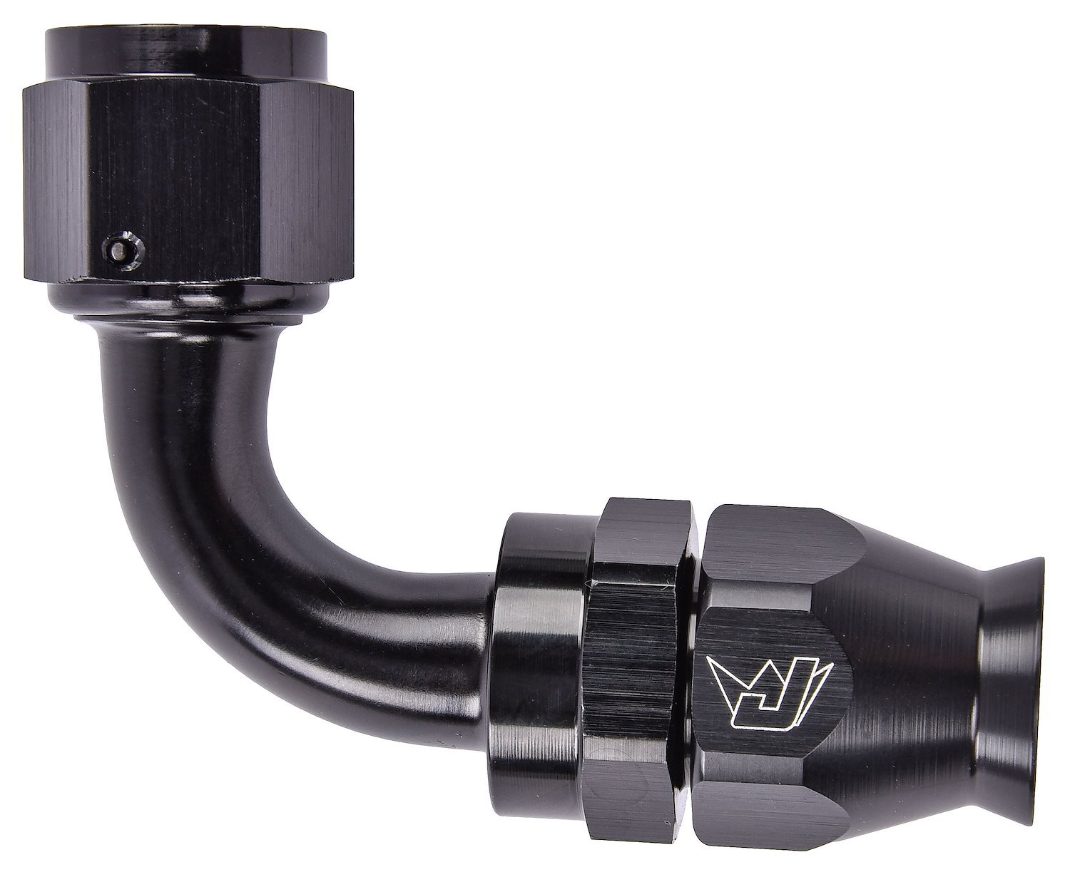AN 90-Degree PTFE Hose End Fitting [-10 AN Female to -10 AN PTFE Hose, Black Anodized Aluminum]