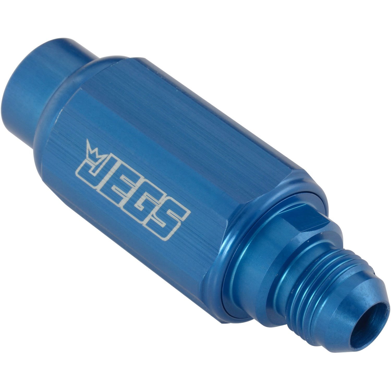 Compact Billet Aluminum In-Line Fuel Filter, 2 5/16 in. Long [-8 AN Male/Female, Blue]