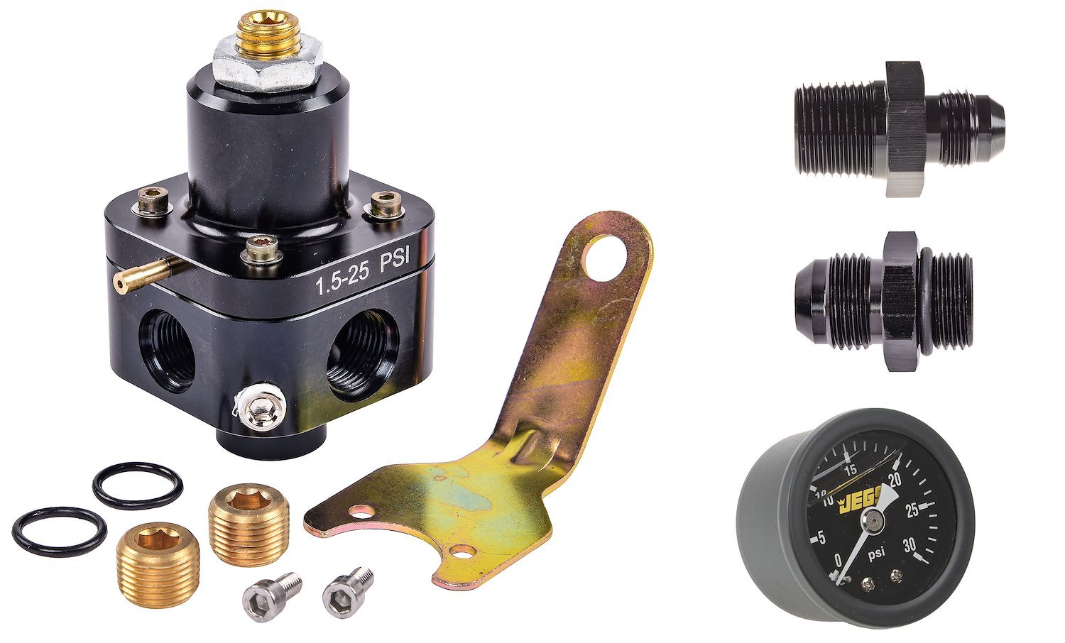 Fuel Pressure Regulator Kit for Carbureted Engines [1.5-25 PSI Outlet Pressure, Black Anodized]