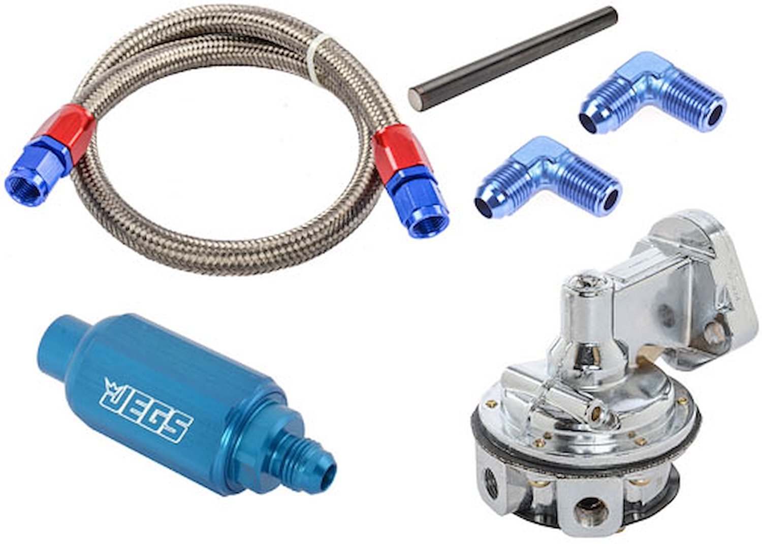 Mechanical Fuel Pump & Installation Kit for Big Block Chevy 396-427-454 [80 gph, Blue Fittings]