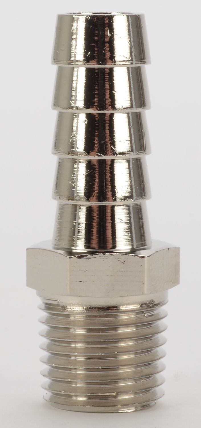 NPT Straight Hose Barb Fitting [1/4 in. NPT to 3/8 in. Hose, Nickel-Plated Brass]