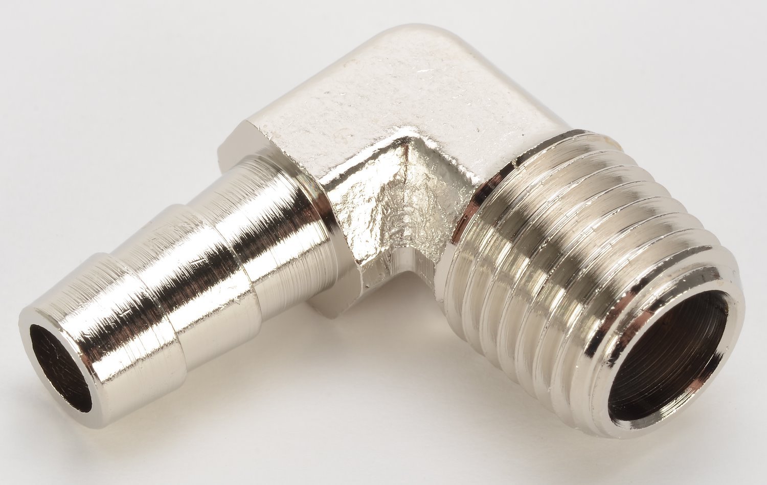 NPT 90-Degree Hose Barb Fitting [1/4 in. NPT to 5/16 in. Hose, Nickel-Plated Brass]
