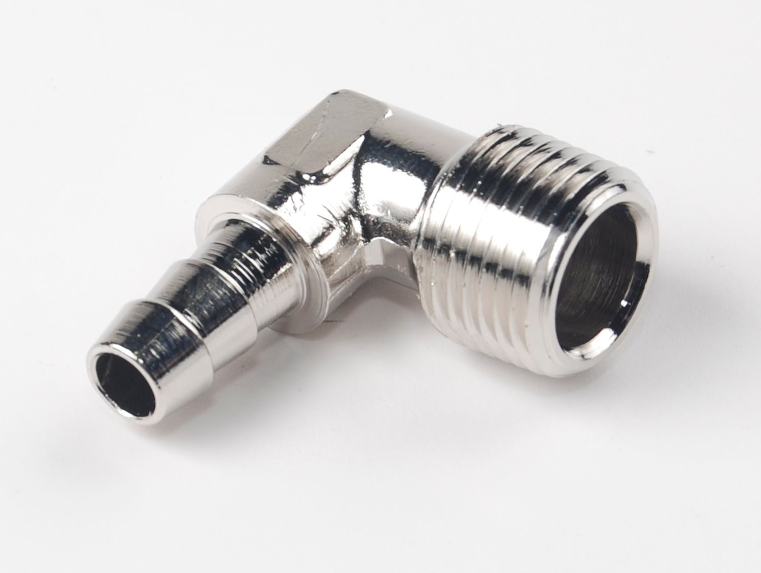 NPT 90-Degree Hose Barb Fitting [3/8 in. NPT to 5/16 in. Hose, Nickel-Plated Brass]