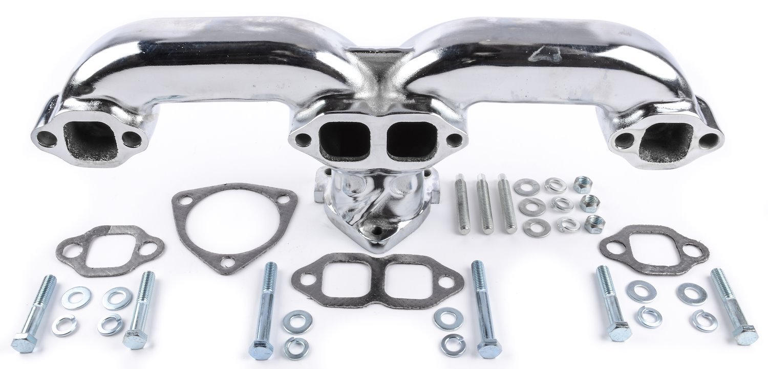 Chrome Rams Horn Style Exhaust Manifolds Fits Most Round/Square Port Small Block Chevy Stock Cylinder Heads
