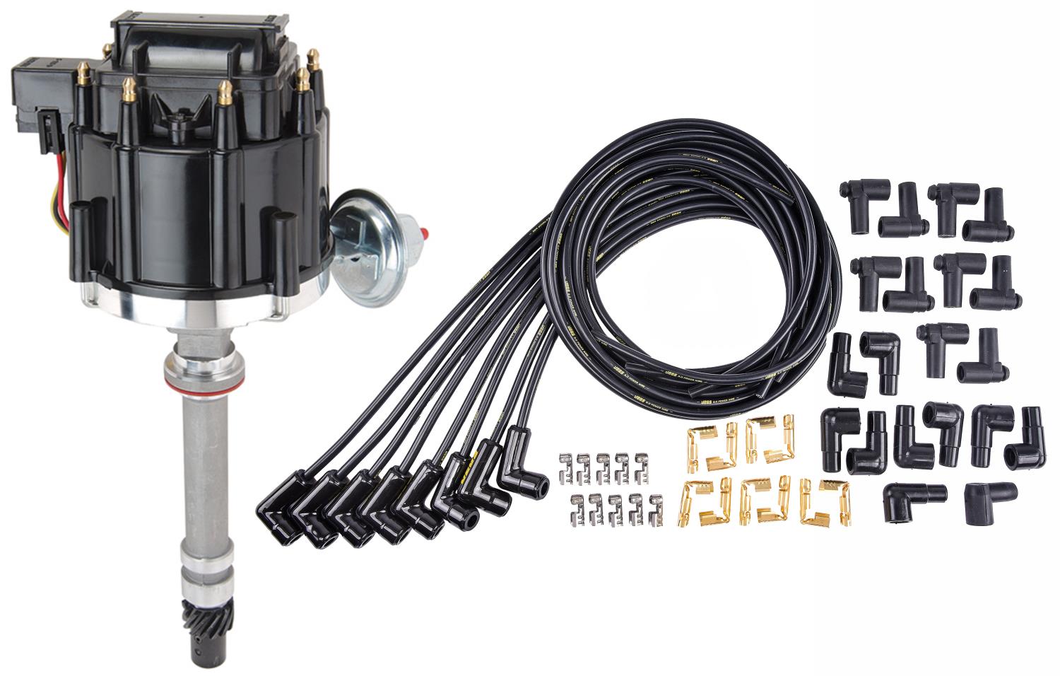 HEI Distributor Kit For Small Block & Big Block Chevy with 8 mm Black HI-Temp Wires & 90-Degree Ceramic Boots
