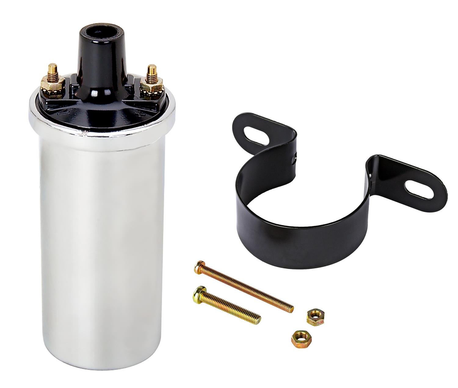 High-Energy Ignition Coil and Bracket Kit [Chrome Coil and Black Panel Mount Bracket]
