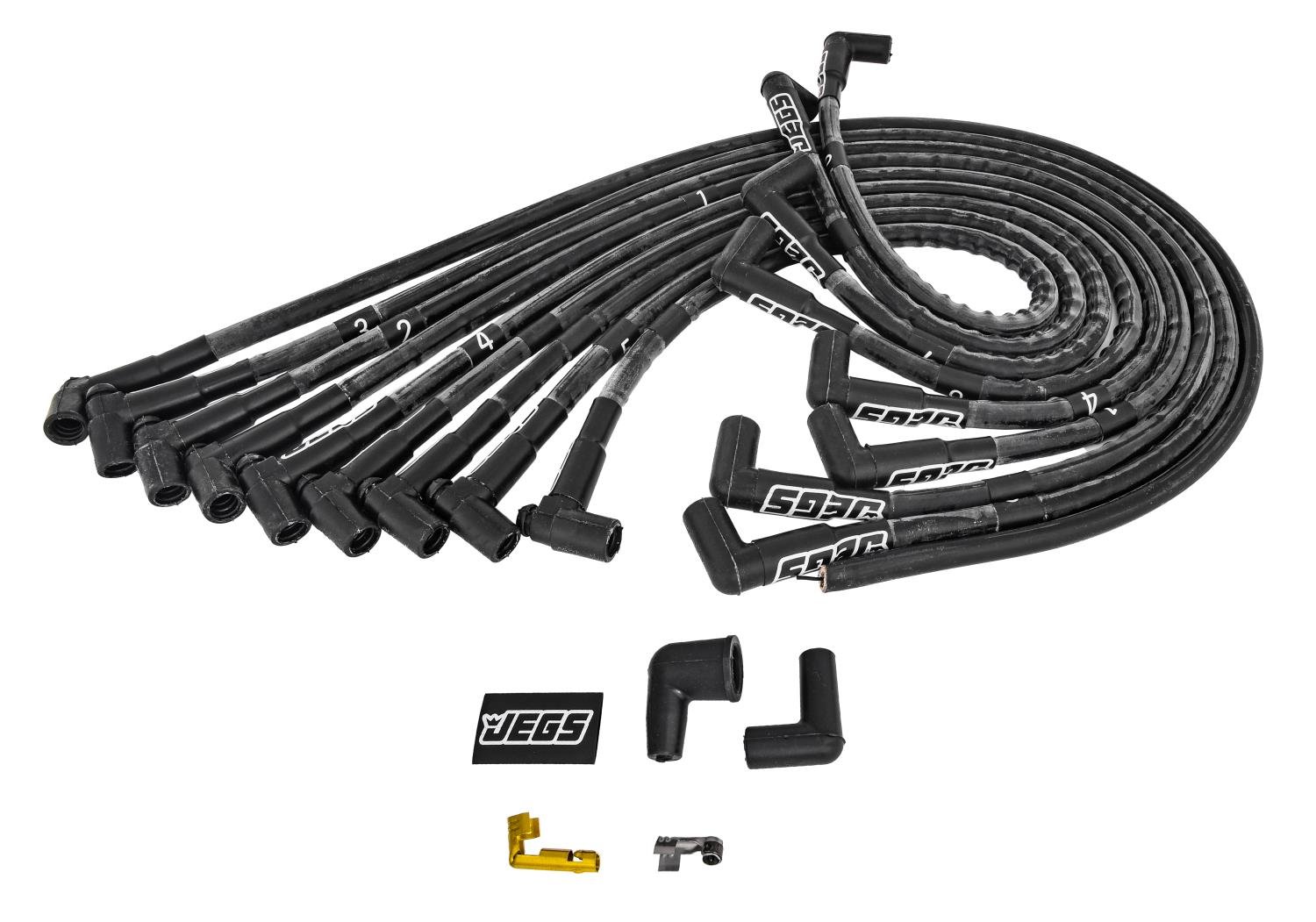 8mm Hi-Temp Sleeved Spark Plug Wire Set for Small Block Chevy 262-400 w/HEI, Under Header w/90-degree Boots [Black]