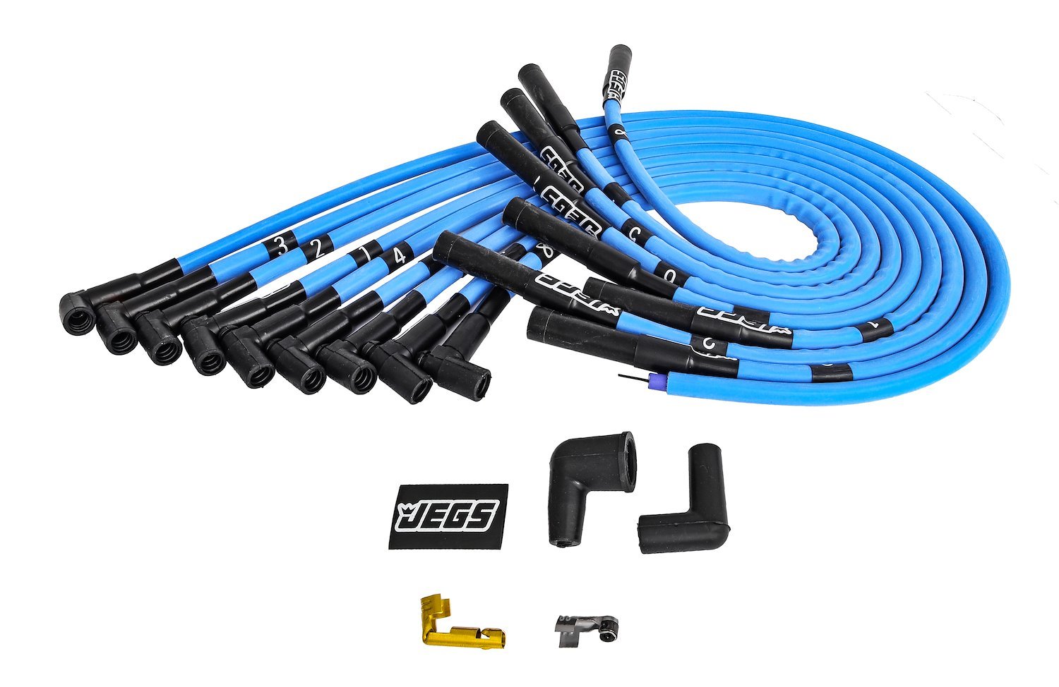 8mm Hi-Temp Sleeved Spark Plug Wire Set for Big Block Chevy 396, 402, & 454 w/HEI, Over Valve Cover w/Straight Boots [Blue]