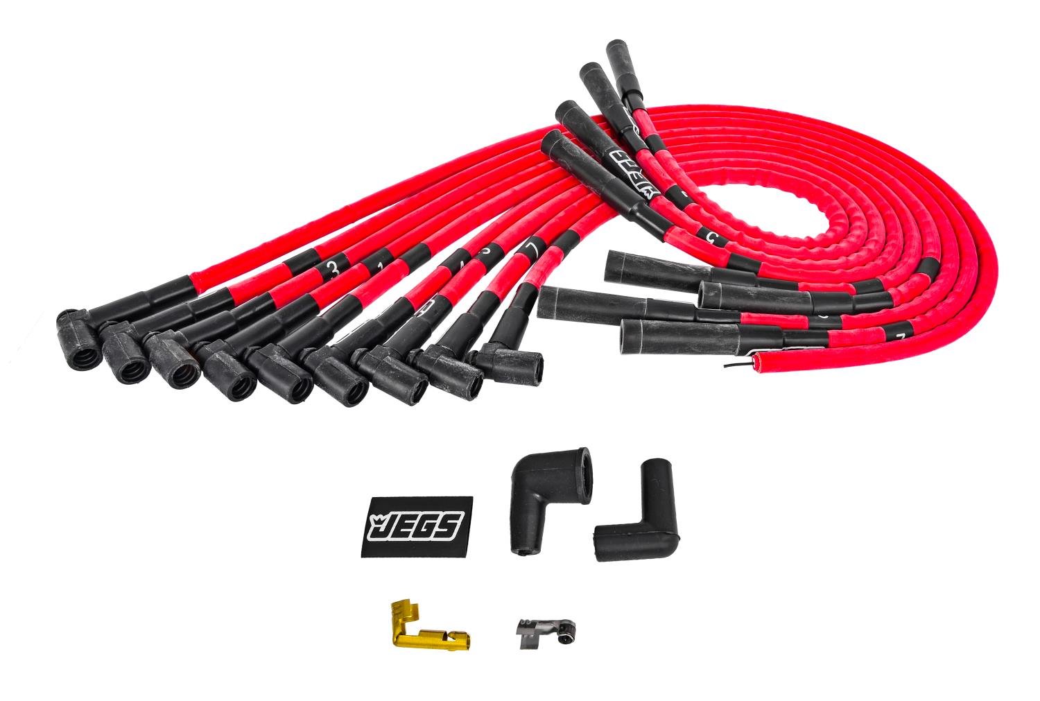 8mm Hi-Temp Sleeved Spark Plug Wire Set for Big Block Chevy 396, 402, & 454 w/HEI, Over Valve Cover w/Straight Boots [Red]
