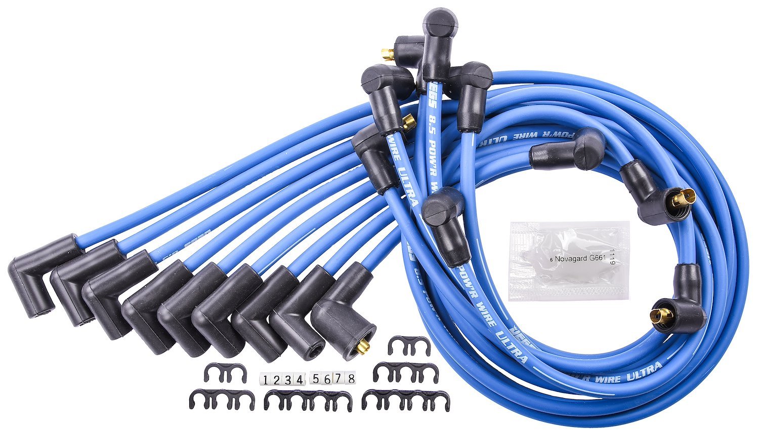 8.5mm Blue Ultra Pow'r Wires for Small Block Chevy Under Headers