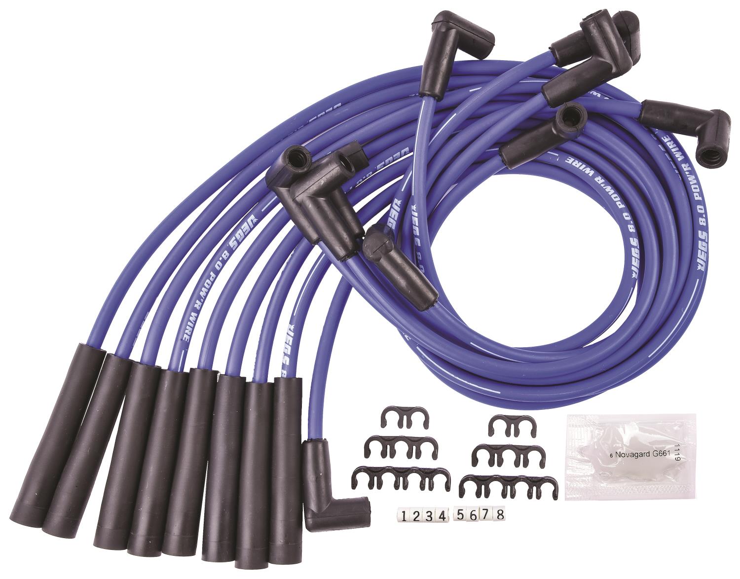8.0mm Blue Pow'r Wires for Ford 351W, 351C, 390, 429, 460 with HEI Cap