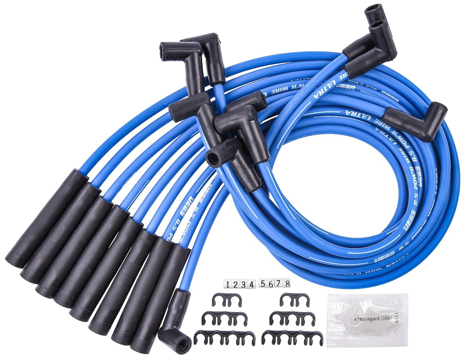 8.5mm Blue Ultra Pow'r Wires for Small Block Ford 302 with HEI Cap