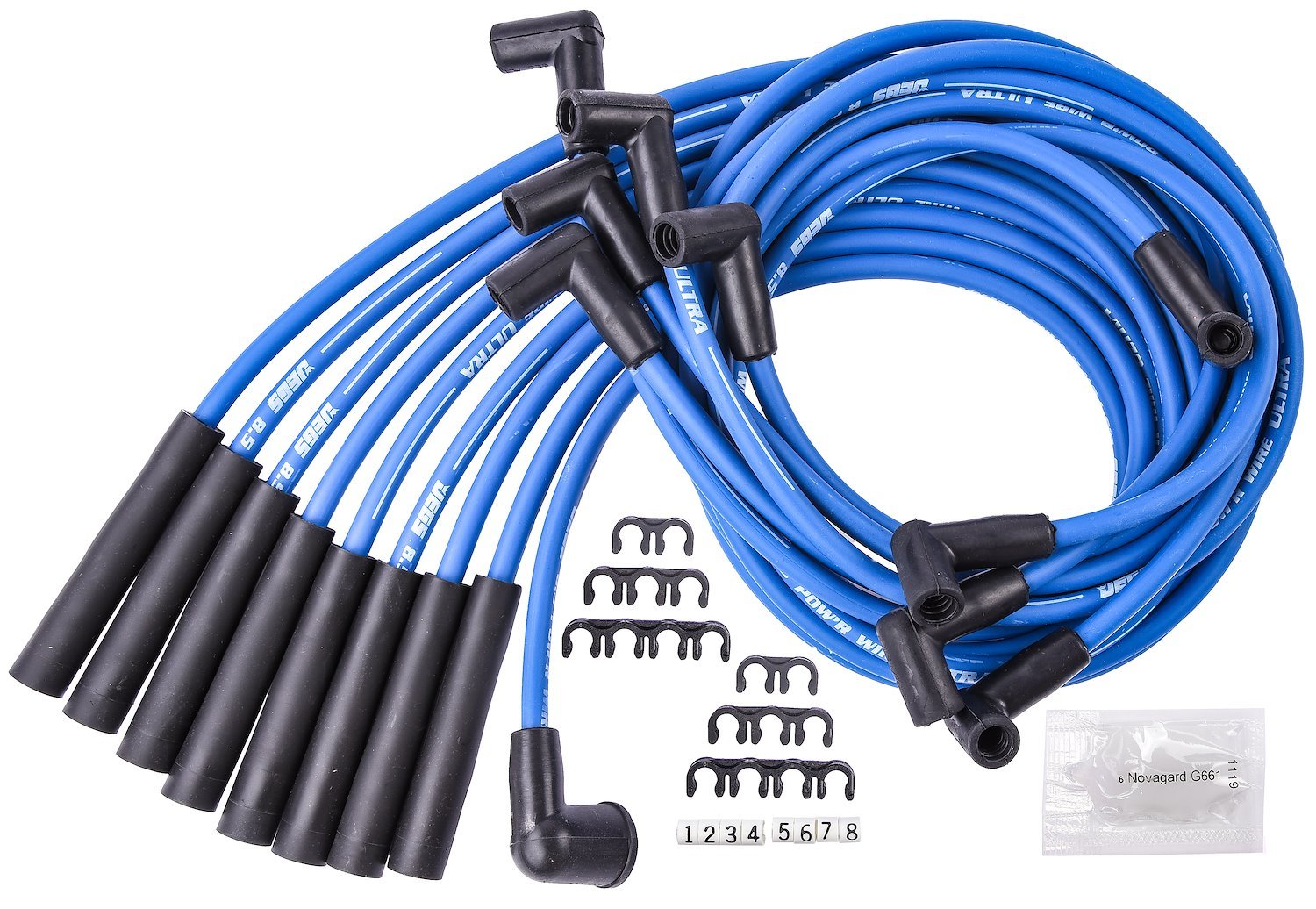 8.5mm Blue Ultra Pow'r Wires for Big Block Mopar 383, 400, 440 with HEI Cap