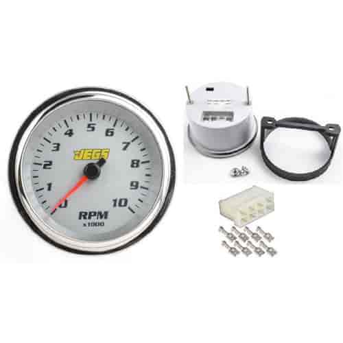 3-3/8" Electric Tachometer & Wiring Connector Silver