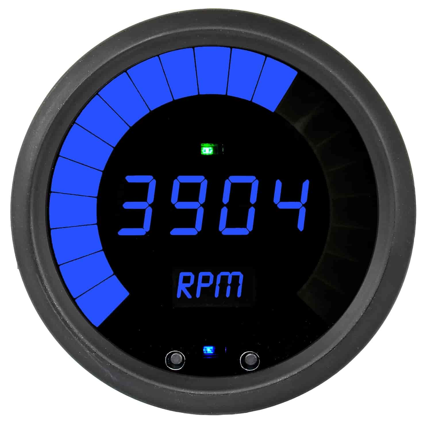 JEGS 41488: Tachometer, LED Digital, Bar Graph, 0-9999 rpm, 3 3/8 in.  Diameter, Microprocessor Controlled, Peak RPM Memory Recall, Night  Dimming, Black Face\Bezel