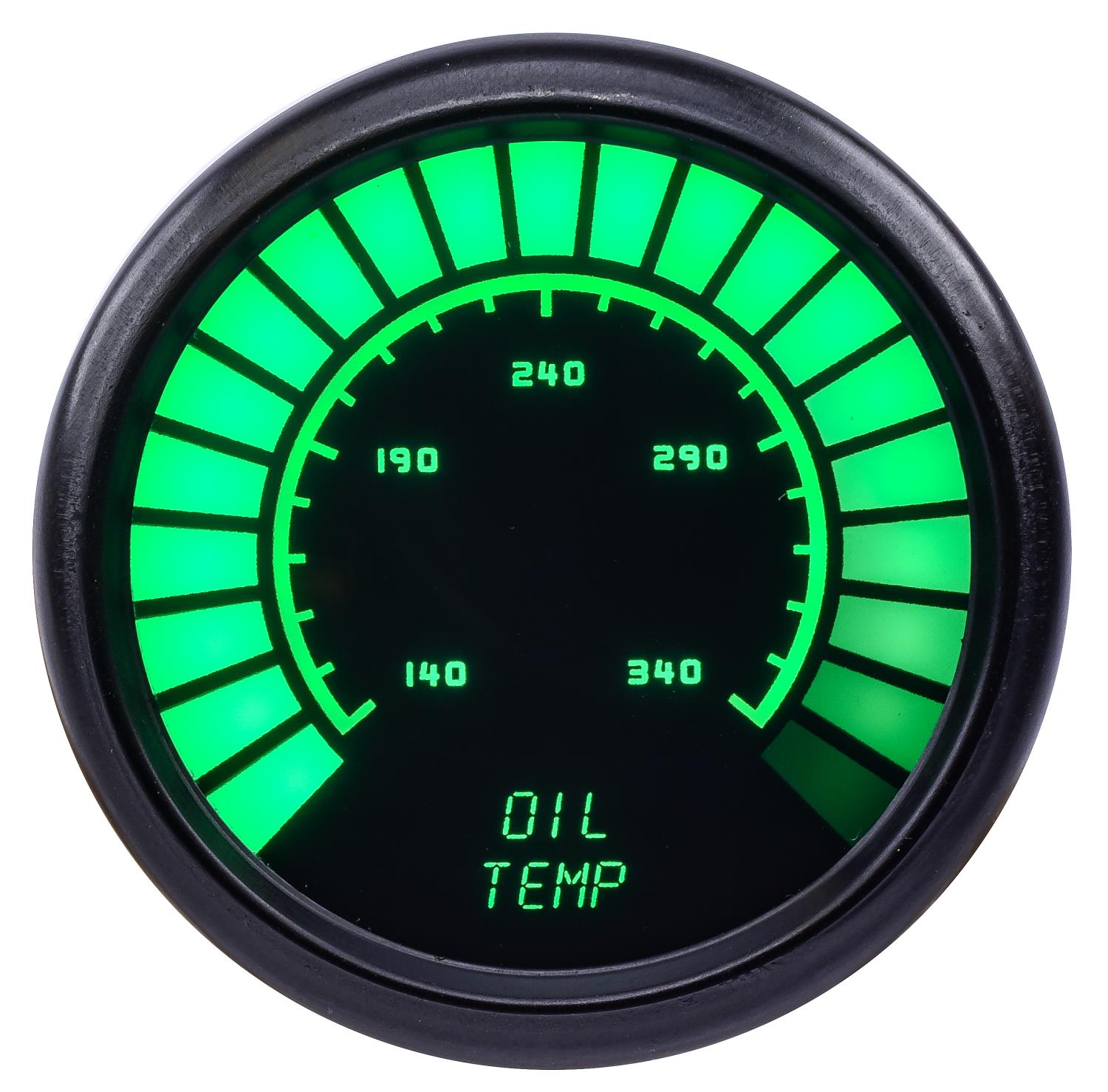 Oil Temperature Gauge LED Bar Graph [Black Bezel, Black Face, Green Numbers]