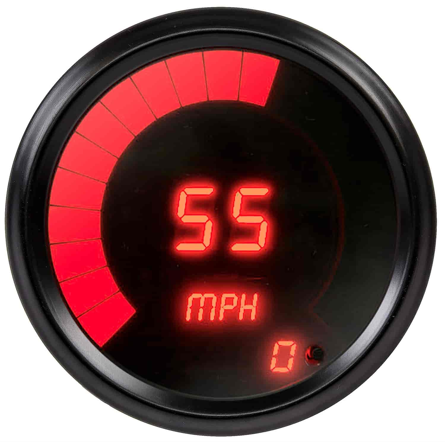 Speedometer LED Digital [Black Bezel, Chrome Face, Red Numbers and Bar Graph]