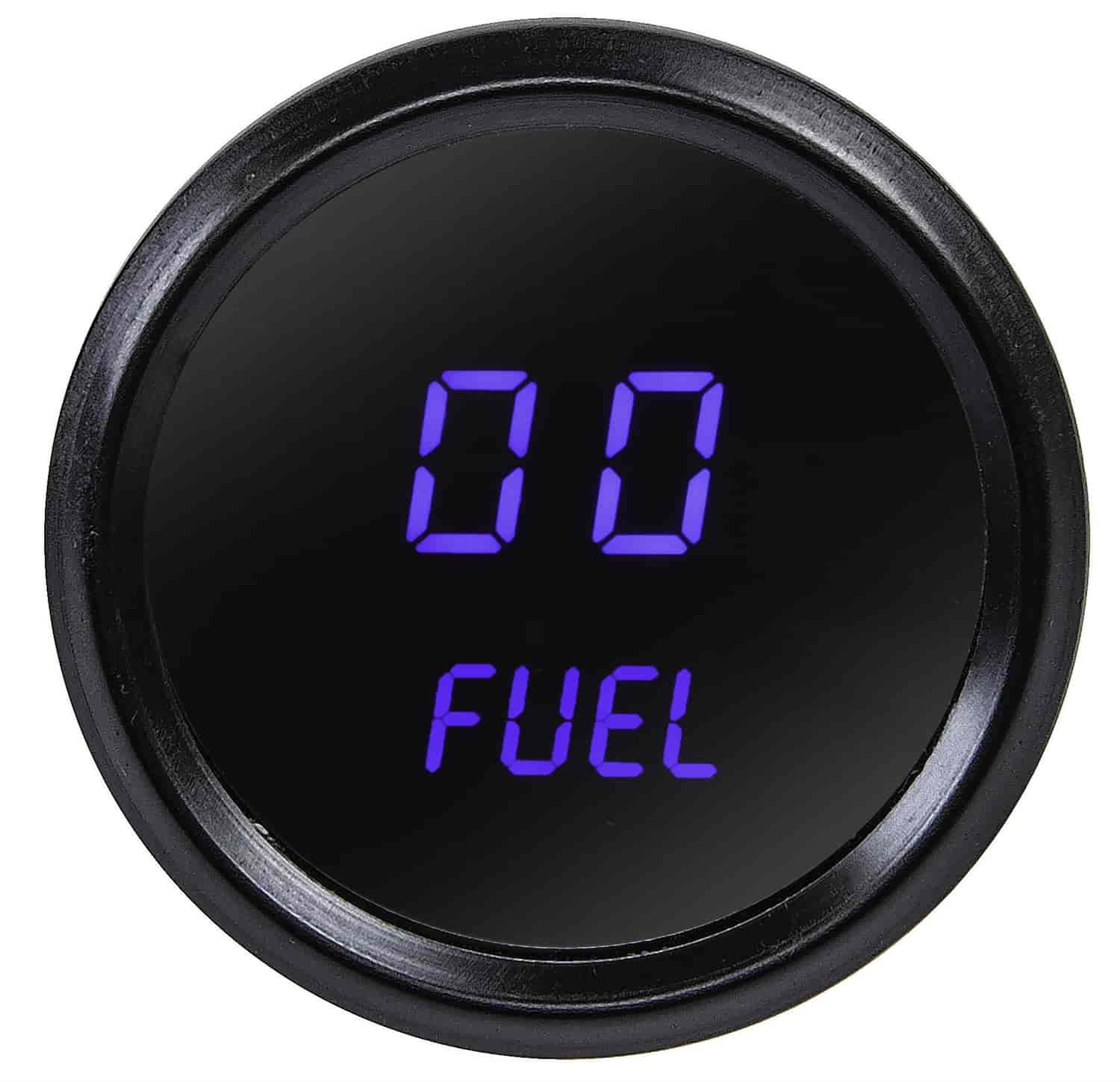 Fuel Level Gauge LED Digital [Black Bezel, Chrome Face, Blue Numbers]