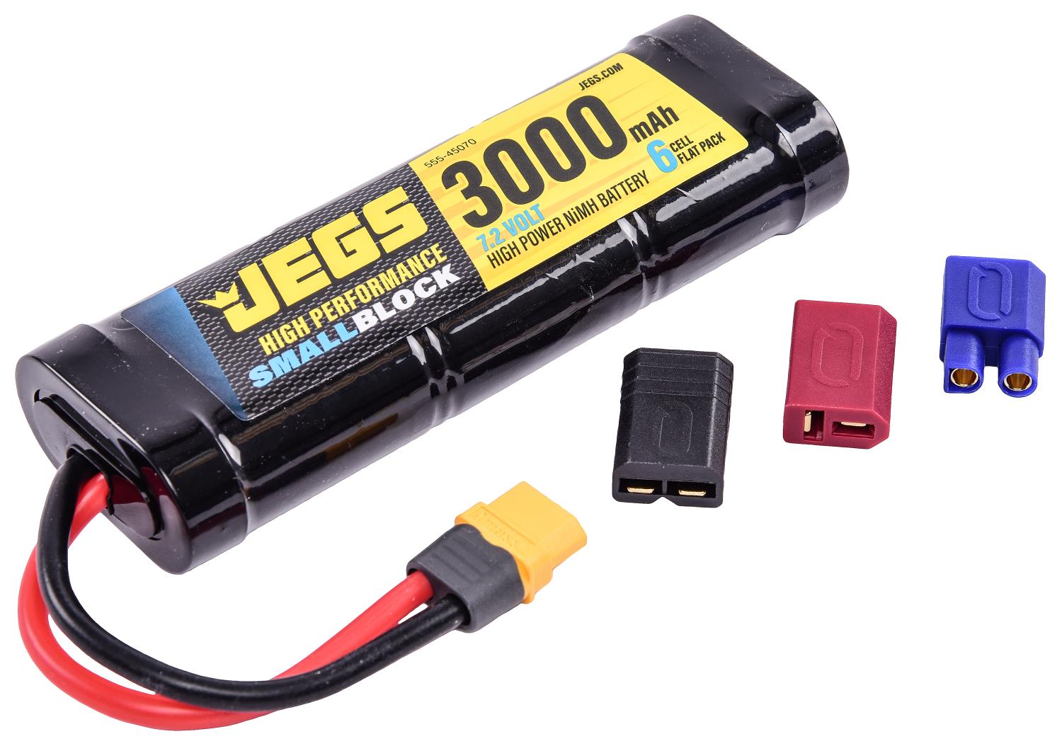 JEGS 45070: Small Block NiMH | Cell Count: 6 | Configuration: Flat | Volts: 7.2V | Capacity: 3000 mAh | Wire: 12 AWG | Plug: UNI 2.0 Sold Individually - JEGS