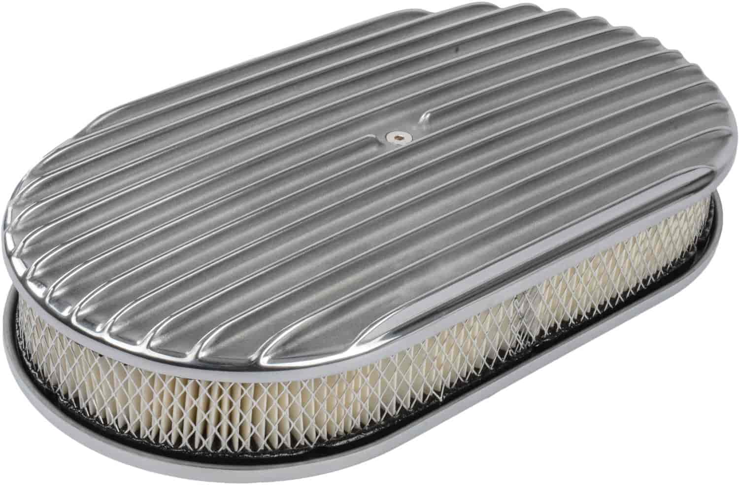 Finned Aluminum Air Cleaner Oval 15 in. L x 8 1/4 in. W x 3 in. H [Polished]