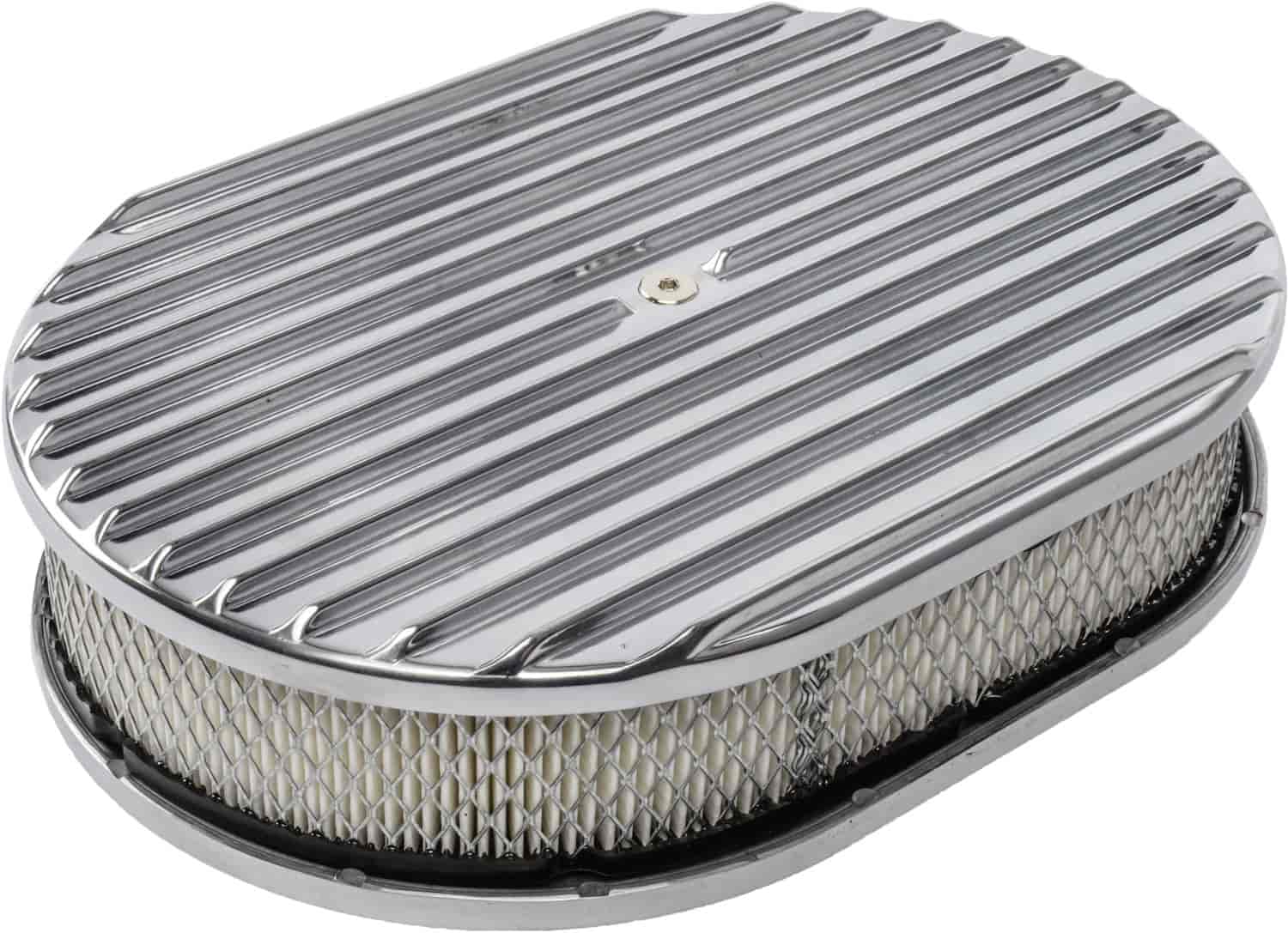 Finned Aluminum Air Cleaner Kit Oval 12 in. L x 8 1/4 in. W x 3 in. H [Polished]