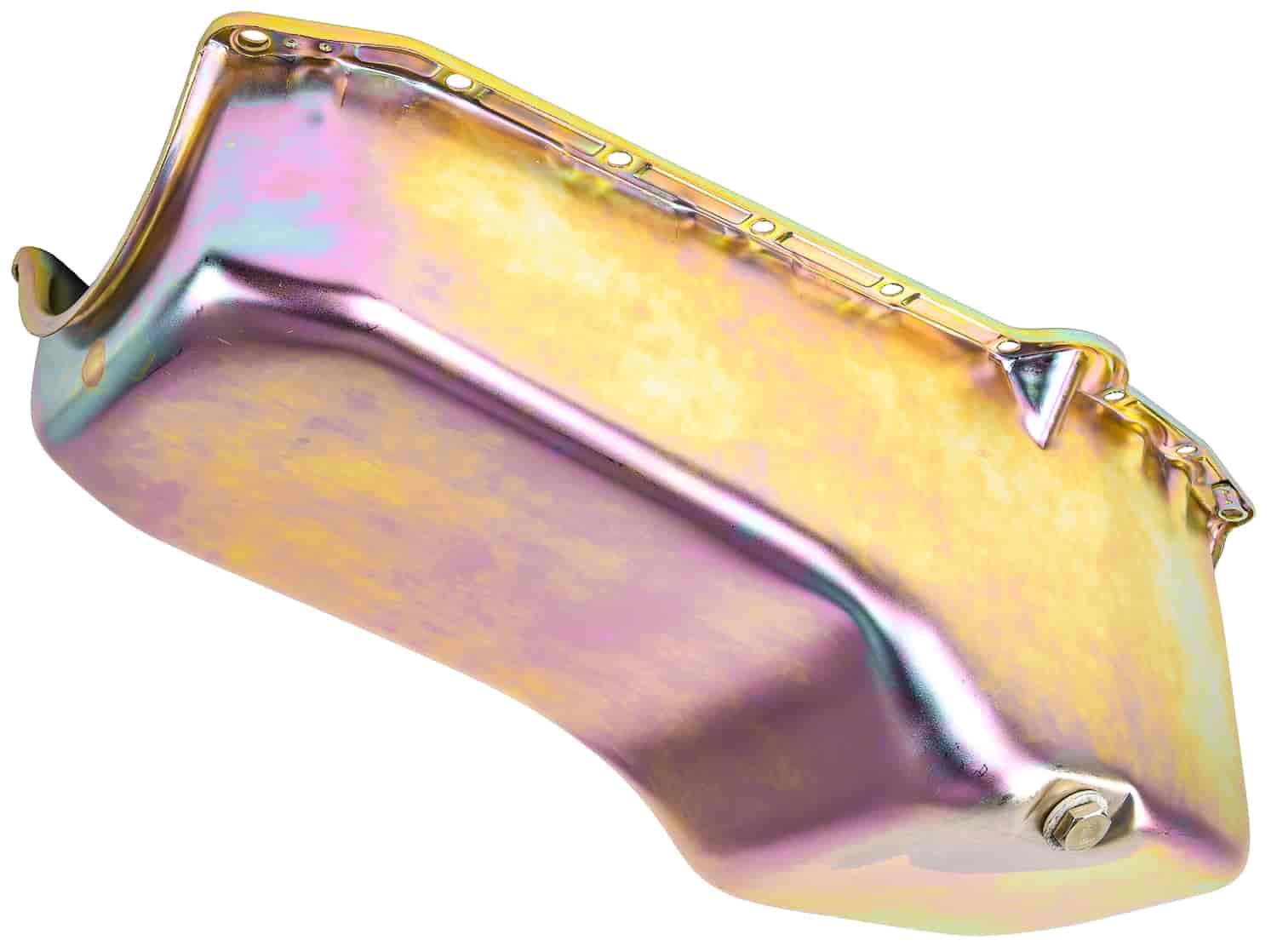 Stock Replacement Oil Pan for 1955-1979 Small Block Chevy w/Left Hand Dip Stick [Gold Zinc]