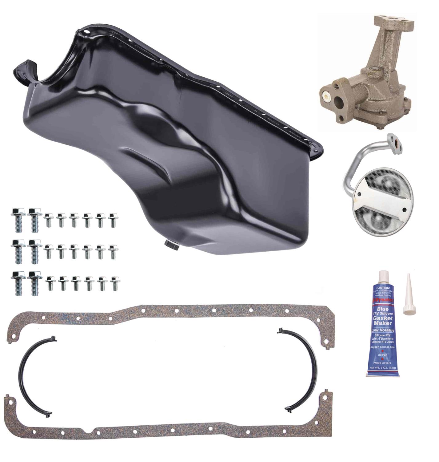 Stock-Style Replacement Oil Pan Kit, with Oil Pump for 1965-1987 Small Block Ford 289-302 [Black]