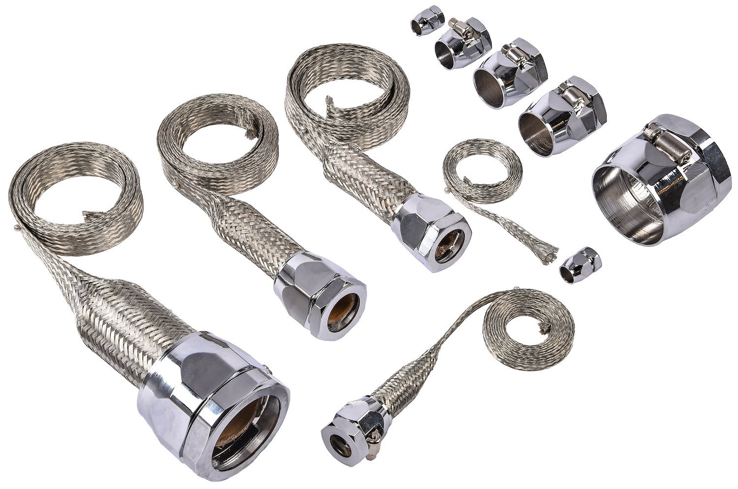 Braided Hose Sleeving Kit with Clamps [Chrome Hose Clamp Covers]