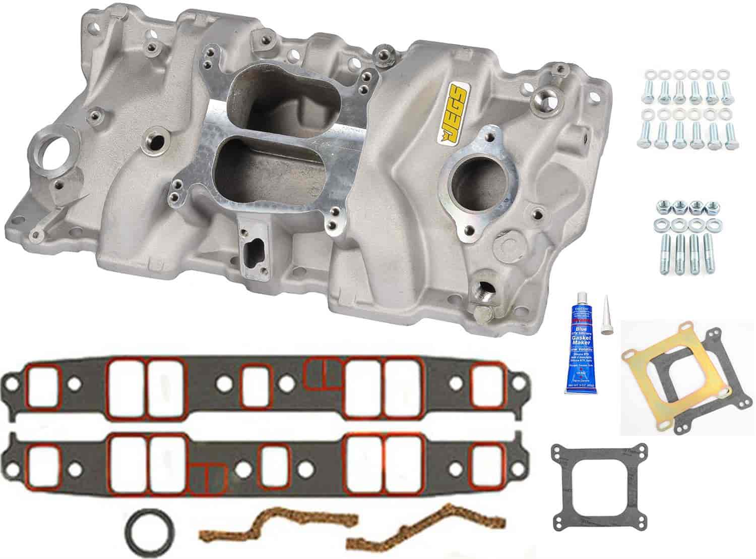 JEGS Intake Manifold with Installation Kit for 1955-1986 Small Block Chevy 262-400