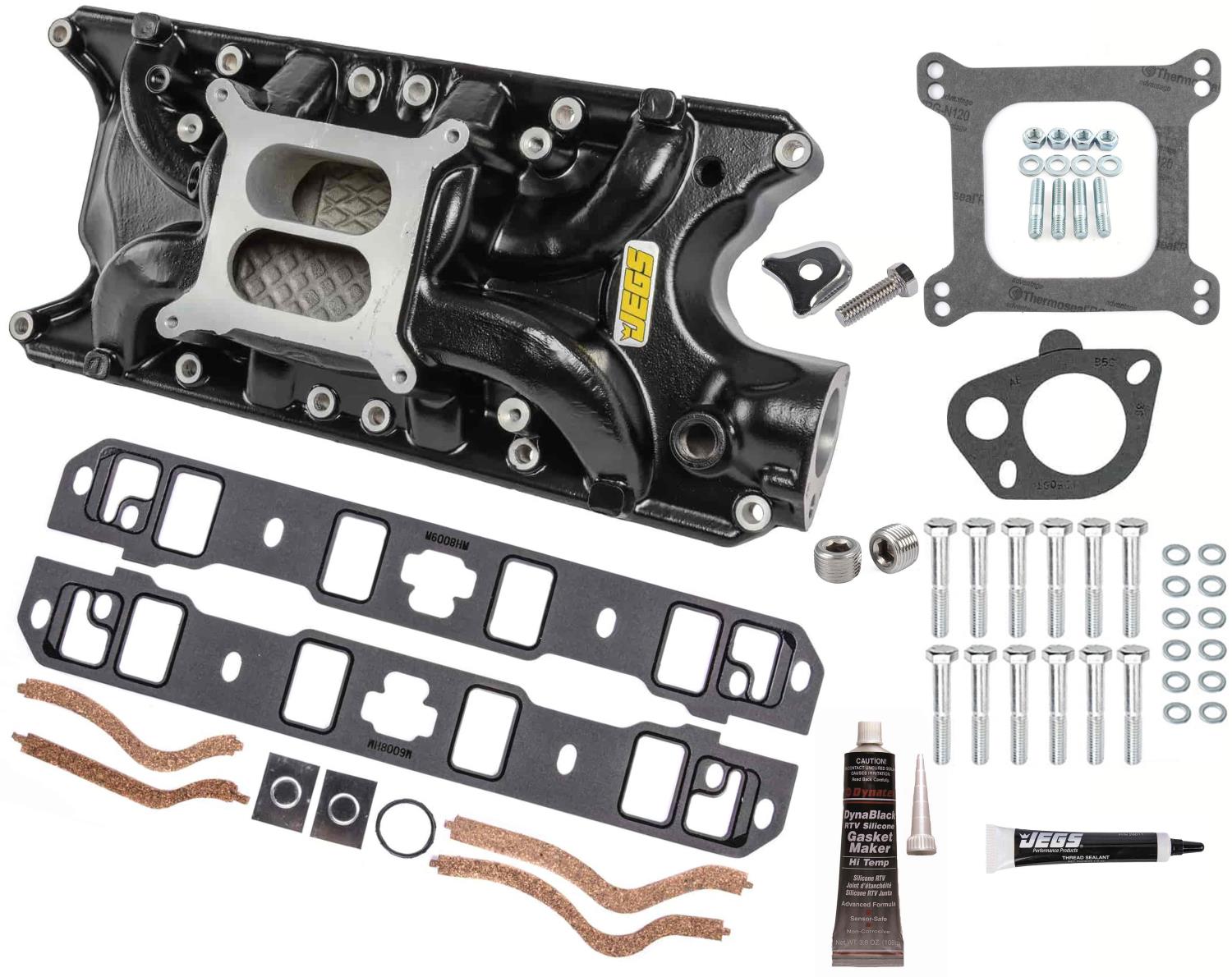 Intake Manifold Kit for 1962-1985 Small Block Ford 260, 289 & 302 (Except Boss 302), Dual Plane 4-BBL [Black]
