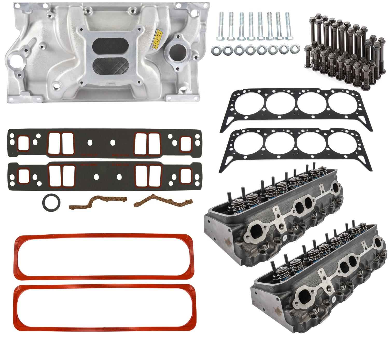 Vortec Cylinder Heads & High Rise Intake Manifold Kit for 1996-2002 Chevy Small Block 5.7L Engine [Satin Dual Plane]