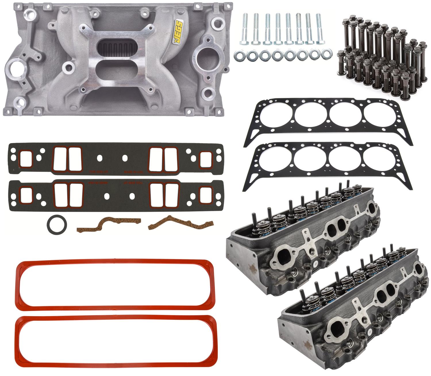 Vortec Cylinder Head & Cool Gap Intake Manifold Kit for 1996-2002 Chevy Small Block 5.7L Engine [Satin Dual Plane]