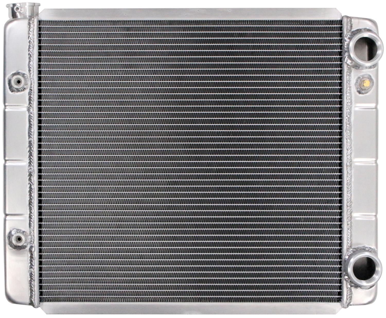Chevy LS Configuration Double Pass Aluminum Radiator, 2 Row, 1 in. Core w/ ORB Ports & Transmission Cooler [Crossflow]