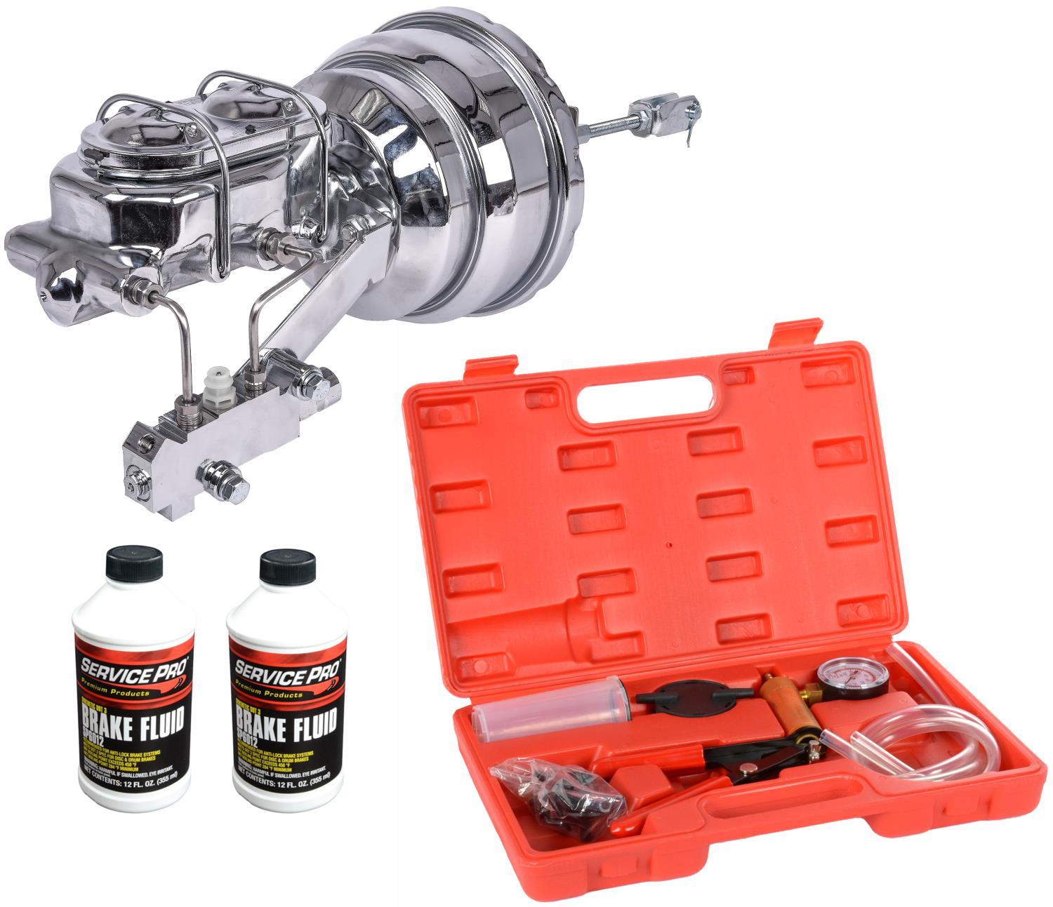 Power Brake Booster Conversion Kit with Brake Bleeder/Vacuum Pump Kit & Brake Fluid