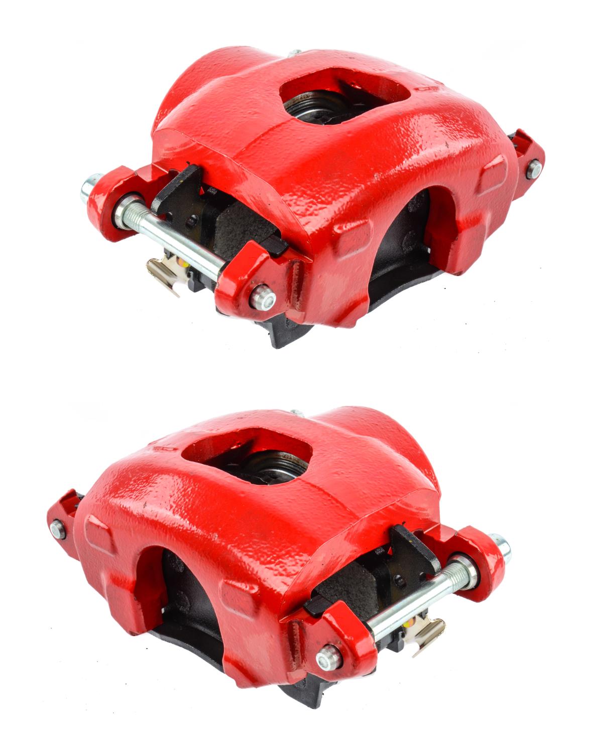 Large GM Front Disc Brake Caliper Set with D52 Pads, Left/Driver & Right/Passenger Side, Red Powder Coat [NEW]