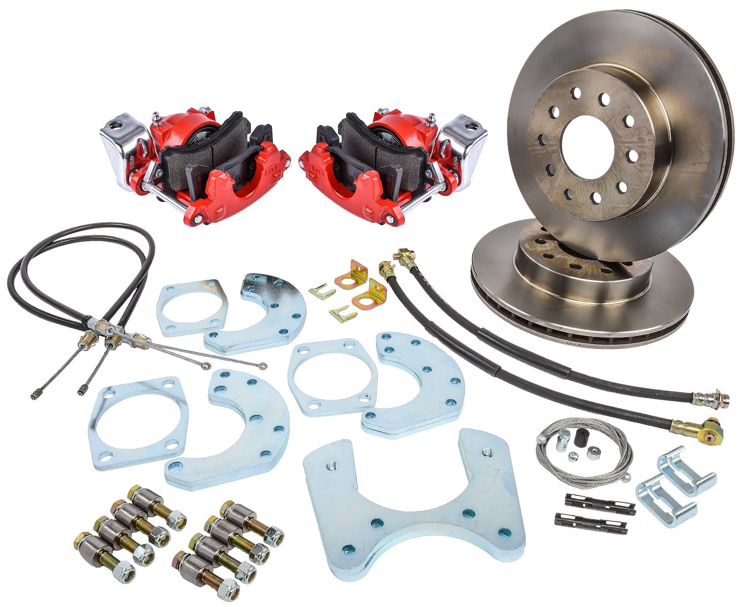 Ford 9 in. Rear Disc Brake Conversion Kit for Select 1968-1977 Ford, Lincoln, Mercury [Standard Kit w/E-Brake & Red Calipers]