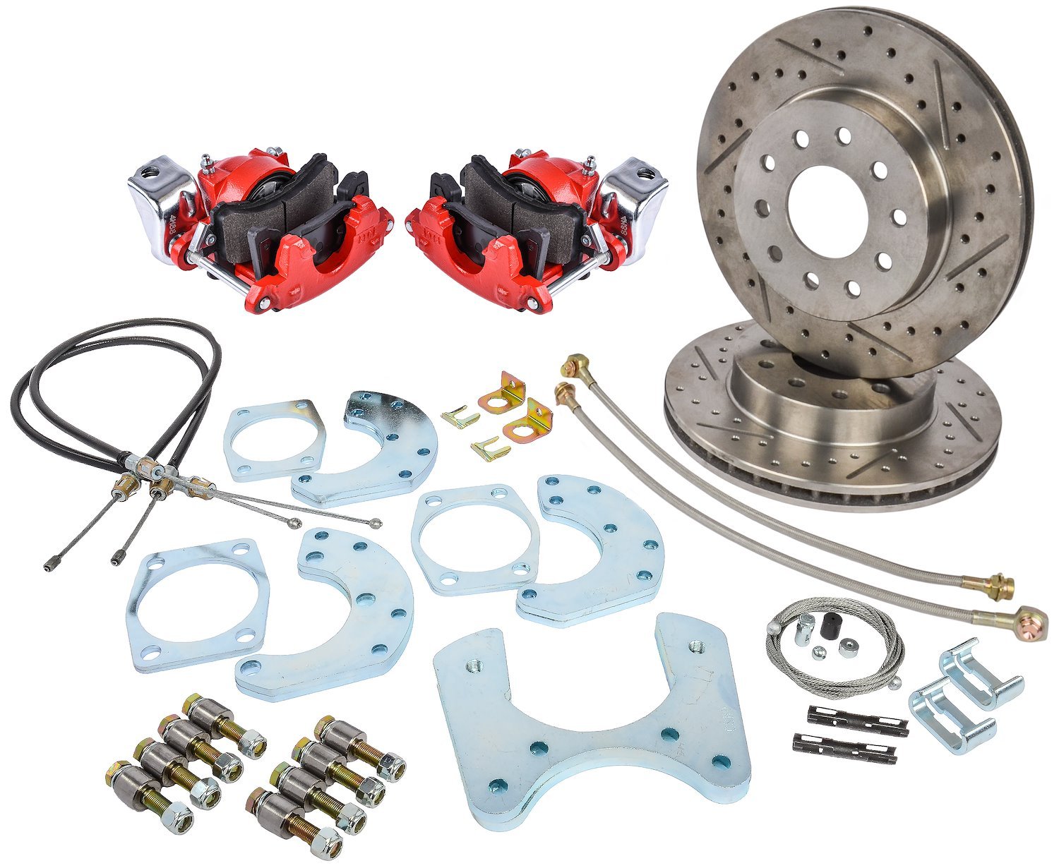 Ford 9 in. Rear Disc Brake Conversion Kit for Select 1968-1977 Ford Cars [Premium Kit w/E-Brake & Raw Calipers]