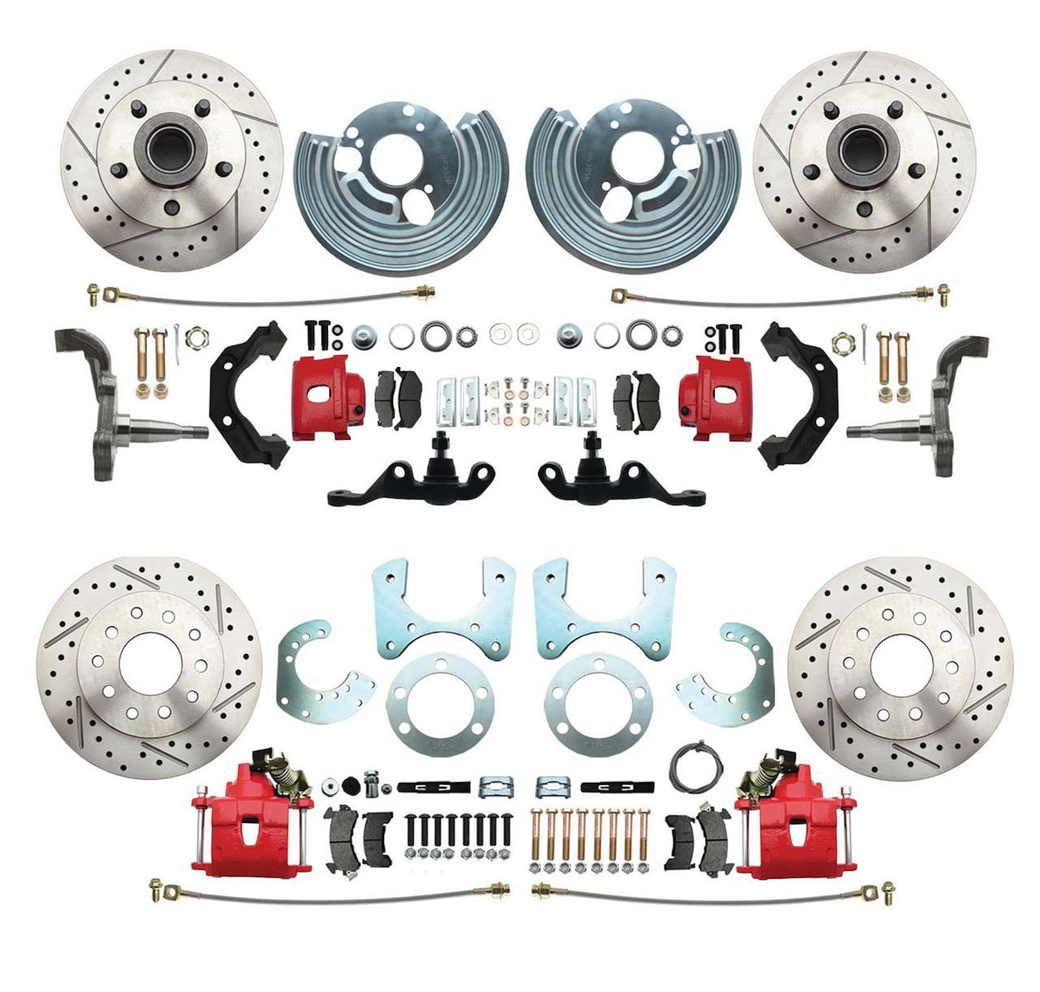 Front & Rear Premium Disc Brake Conversion Kit for Select 1962-1976 Mopar Models, 5 x 4.50 in. Bolt Pattern [Red Calipers]