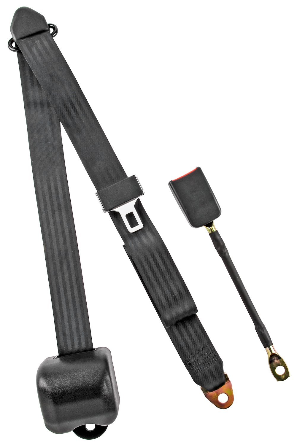 3-Point Retractable Seat Belt, Black with Euro End-Button Latch [Sleeve/Cable Length: 12 in.]