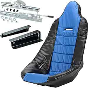 Pro High Back Race Seat Kit [Seat, Blue/Black Cover, Seat Mount and Sliders]