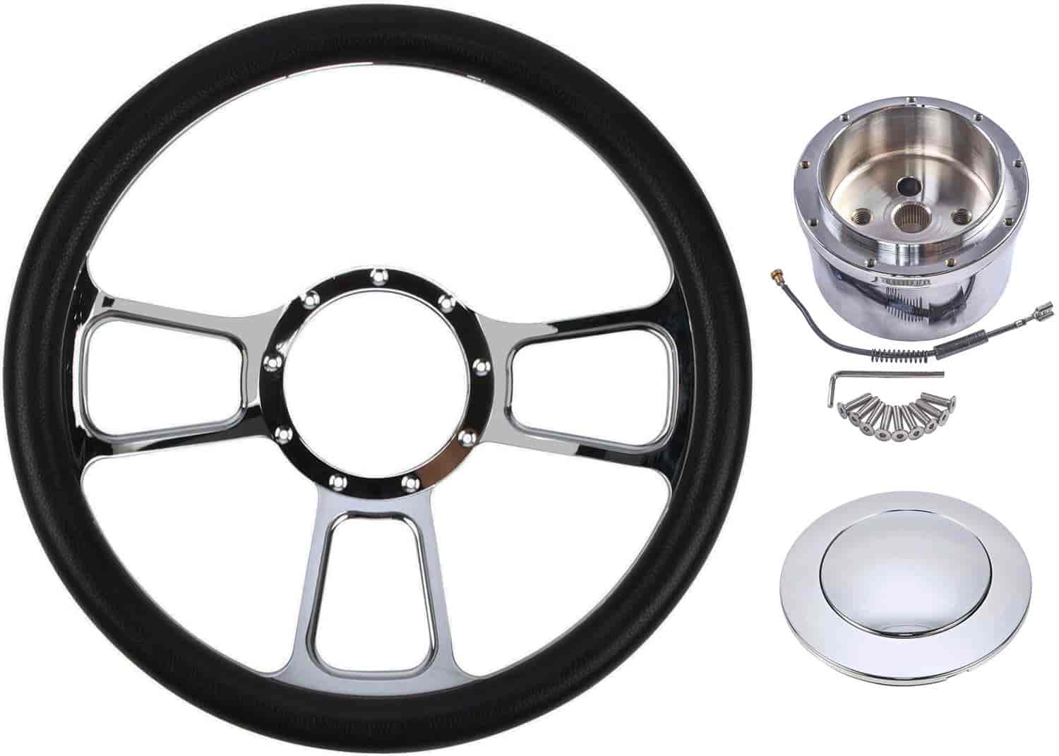 Chrome-Plated Billet Aluminum 14 in. Steering Wheel Kit [Lunar Spoke Design]