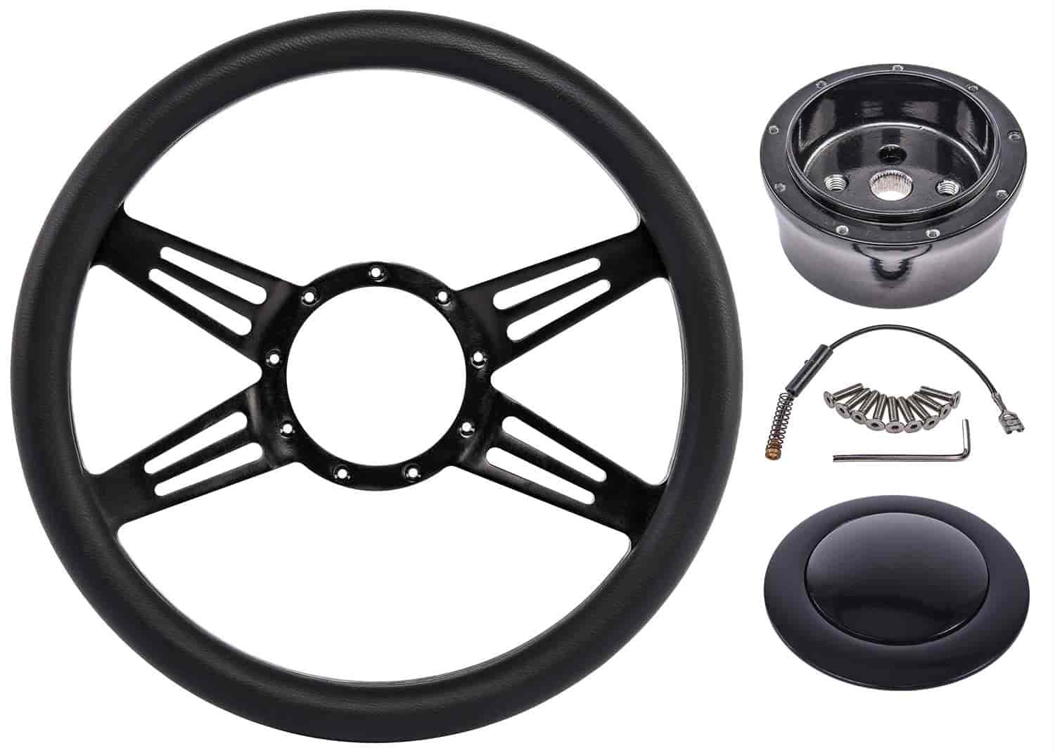 Black Billet Aluminum 14 in. Steering Wheel kit [4-Spoke Design]