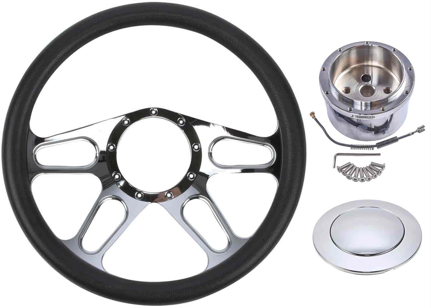 Chrome-Plated Billet Aluminum 14 in. Steering Wheel Kit [Autocross Spoke Design]
